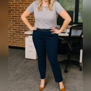 Zara Navy Straight Leg Pants Women's